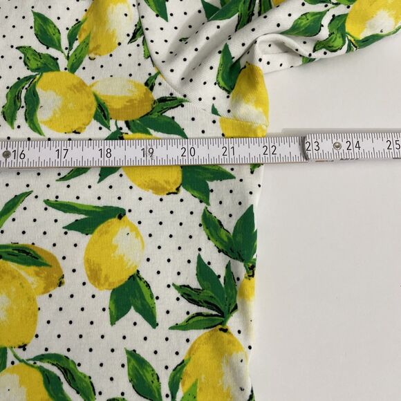 Rafaella Women's 1X White Lemon & Polka Dot Print Zip-Front Short Sleeve Top - Picture 7 of 10